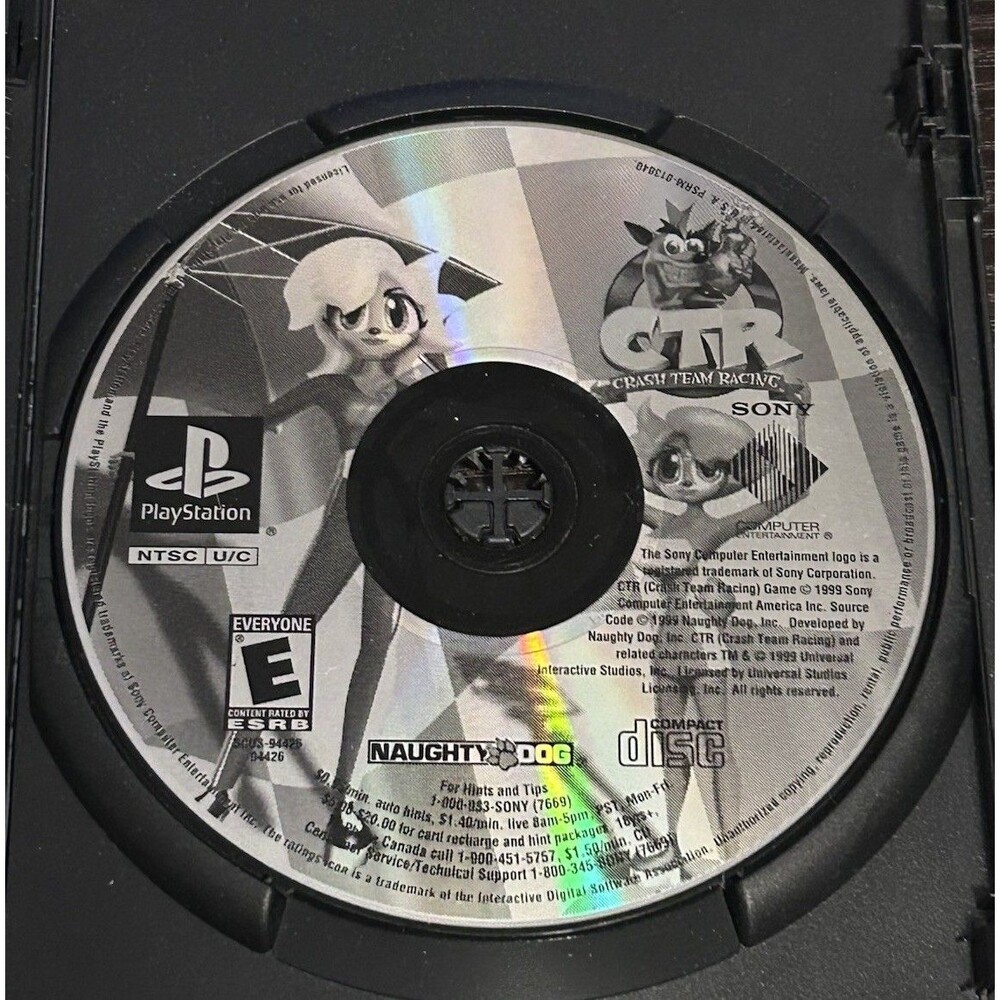 CTR Crash Team Racing Game Sony PlayStation 1 PS1 1999 Disc Only Black Label